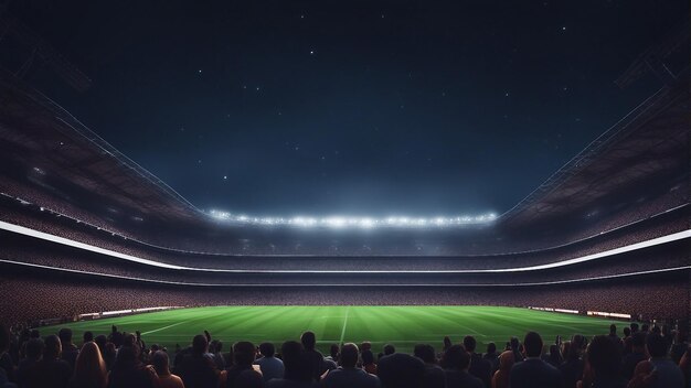 Estadio de fútbol nocturno lleno de luces generadas por IA