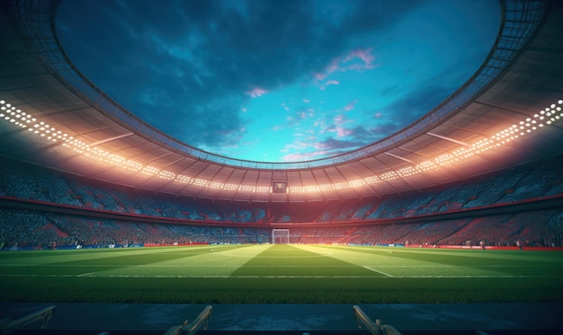Estadio de fútbol o fútbol con fondo de campo verde AI generativa