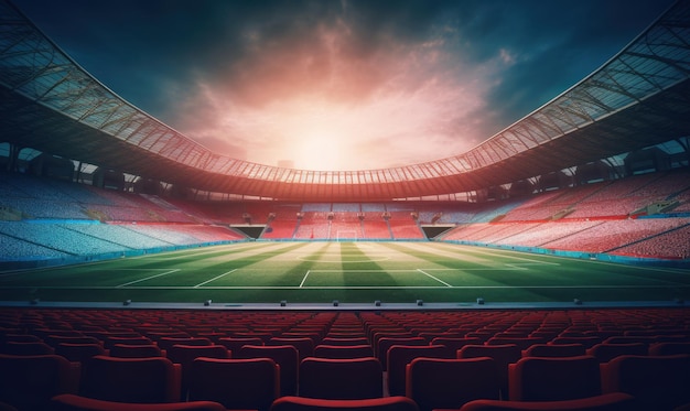 Estadio de fútbol o fútbol con fondo de campo verde AI generativa