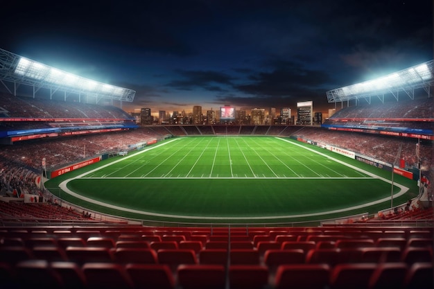 Foto estadio de fútbol o fútbol vacío con campo de césped