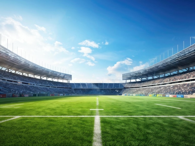 Estadio de fútbol o fútbol vacío con campo de césped