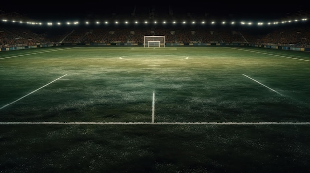 Un estadio de fútbol con una portería en el medio.