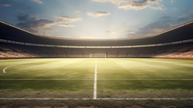 Un estadio de fútbol con una portería en el medio.