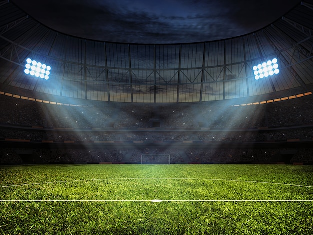Estadio de fútbol con reflectores