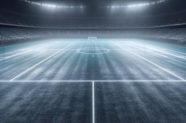 Estadio de fútbol vacío con luces y marcas