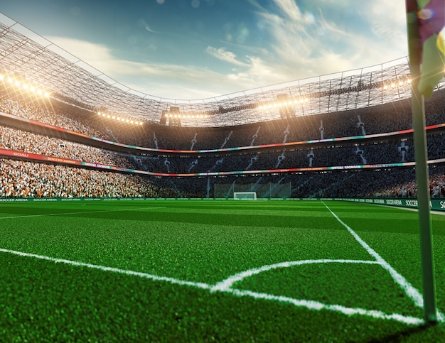 estadio de fútbol vacío en la luz del sol de la tarde