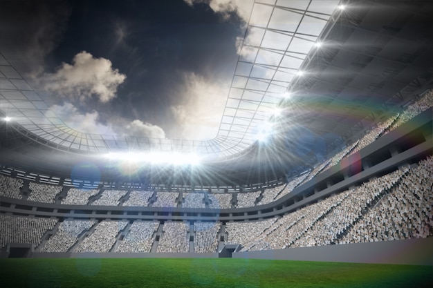 Estadio de fútbol con ventiladores en blanco