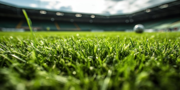 Estadio de fútbol Vista de cerca de la hierba verde Imagen de ilustración hermosa IA generativa