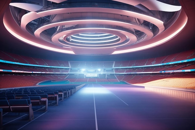 Estádio futurista metaverso interior arena esportiva de alta tecnologia