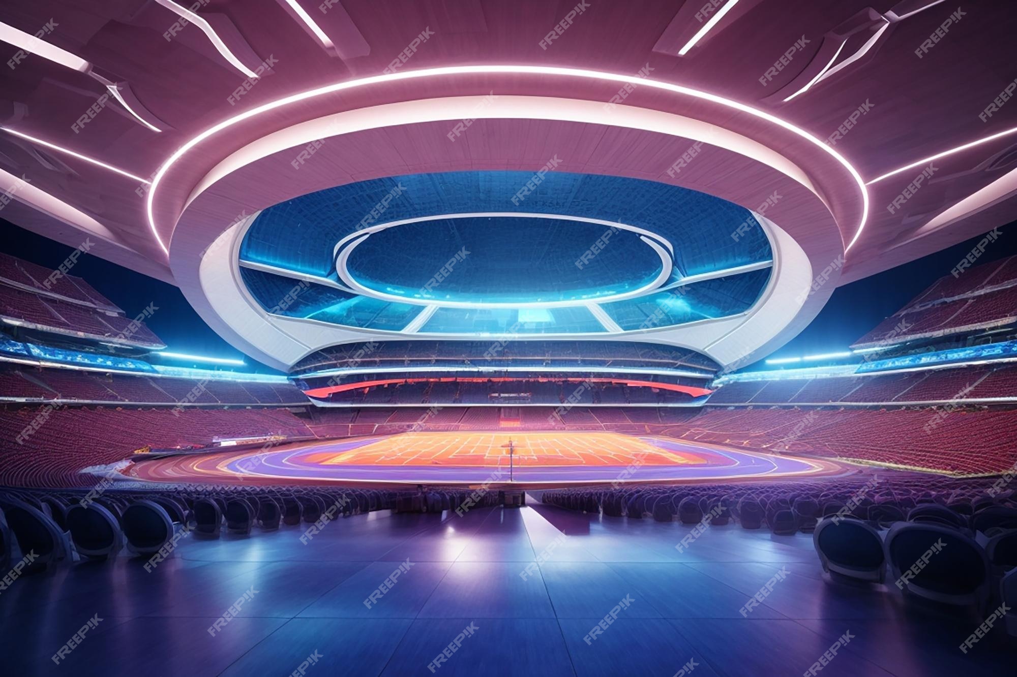 Estádio futurista metaverso interior arena esportiva de alta tecnologia