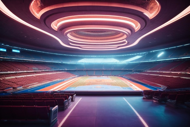 Estádio futurista metaverso interior arena esportiva de alta tecnologia