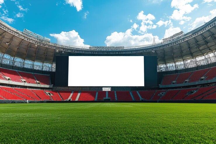 Un estadio con un gran marcador vacío Una maqueta de una cartelera blanca vacía