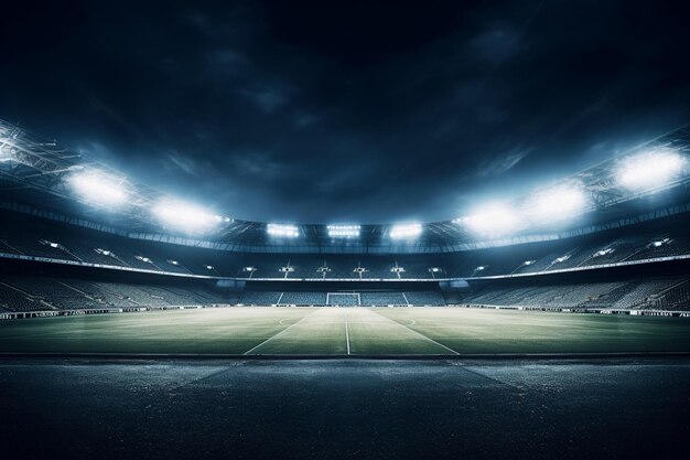 Foto estadio grande nocturno vacío con luz deportiva por la noche o escena nocturna