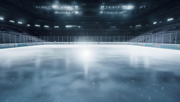 Estadio de hockey con multitud de aficionados y una pista de hielo vacía Generativo ai