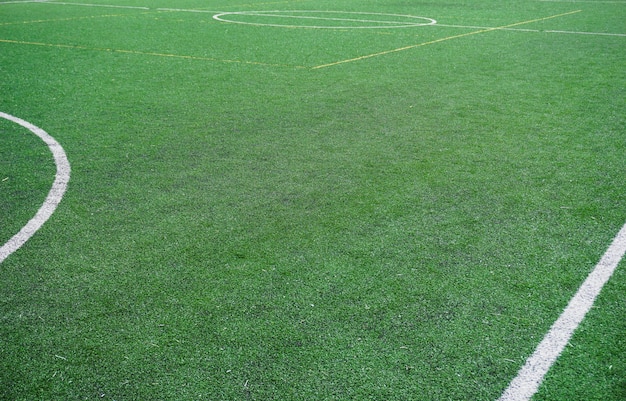 Estadio para jugar al fútbol. Un campo con marcas blancas para jugar al fútbol. césped verde.