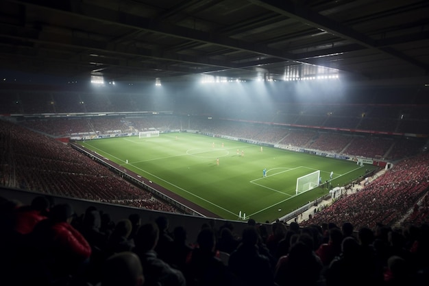 un estadio con una luz encendida