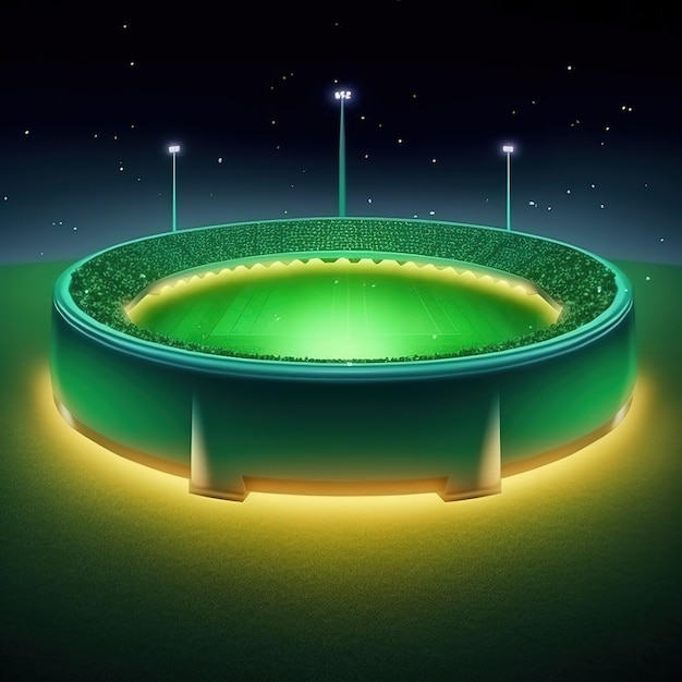 Un estadio con una luz verde que está iluminada.