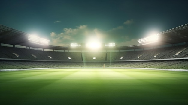 Foto un estadio con muchas luces y un campo verde