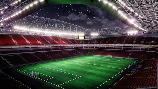 Estádio noturno com renderização em 3D de iluminação