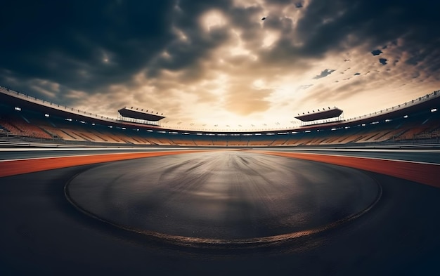 Estadio vacío con cielo nublado