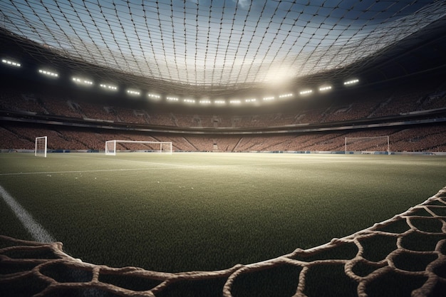 Estadio vacío con una portería en el centro