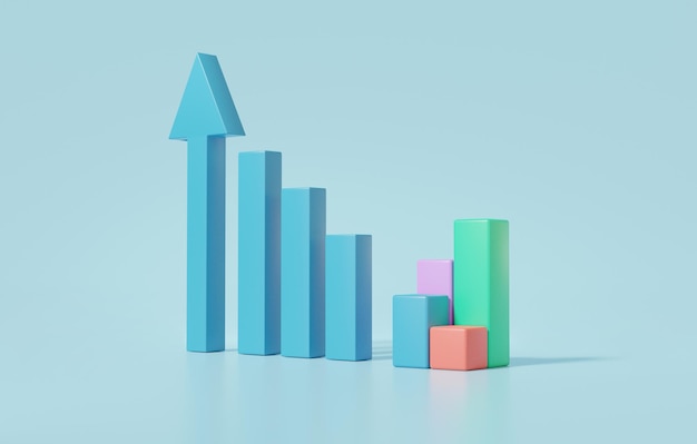 Estadísticas de crecimiento de análisis de datos mínimos gráfico de gráfico de negocios de finanzas Optimización Mercado de valores Para el concepto de desarrollo de inversiones flecha objetivo planificación Ilustración de renderizado 3D