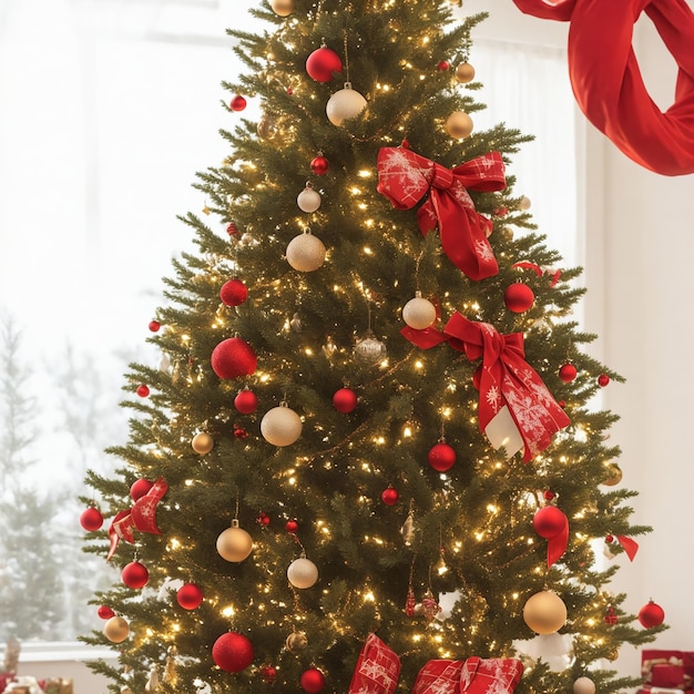 El estado de ánimo navideño, el ambiente festivo, el árbol decorado.