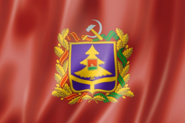 Estado de Bryansk - Oblast - bandera, Rusia ondeando la colección de pancartas. Ilustración 3D