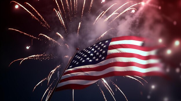 Estados Unidos 4 de julio día de la independencia bandera americana con fuegos artificiales Generativo ai