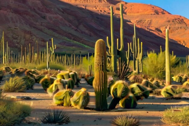 Estados Unidos Arizona Organ Pipe Cactus Monumento Nacional Saguaro Cactus Carnegiea gigantean ao anoitecer