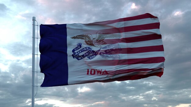 Estados Unidos e Iowa bandera mixta ondeando en el viento