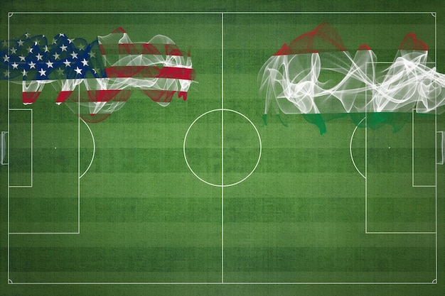 Estados Unidos vs Hungría Partido de fútbol colores nacionales banderas nacionales campo de fútbol juego de fútbol Concepto de competencia Copiar espacio