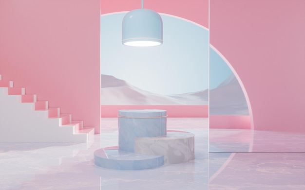Estágio de promoção redondo com iluminação superior iluminada renderização 3D