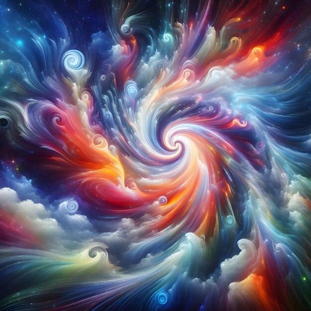 Un estallido de aurora con formas abstractas multicolores girando y mostrando en espiral