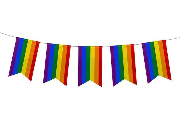 Estamenha festiva da bandeira do orgulho gay contra um fundo branco liso Renderização 3D