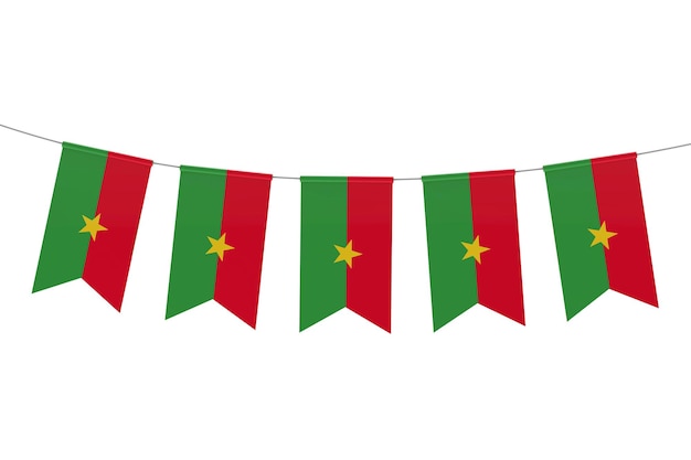 Estamenha festiva da bandeira nacional de Burkina Faso contra um fundo branco liso Renderização 3D