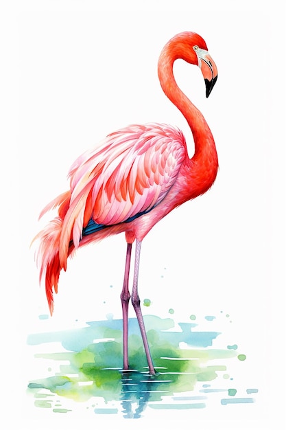 Estamenha pintada flamingo pássaro aquarela aquarela fundo branco altamente colorido