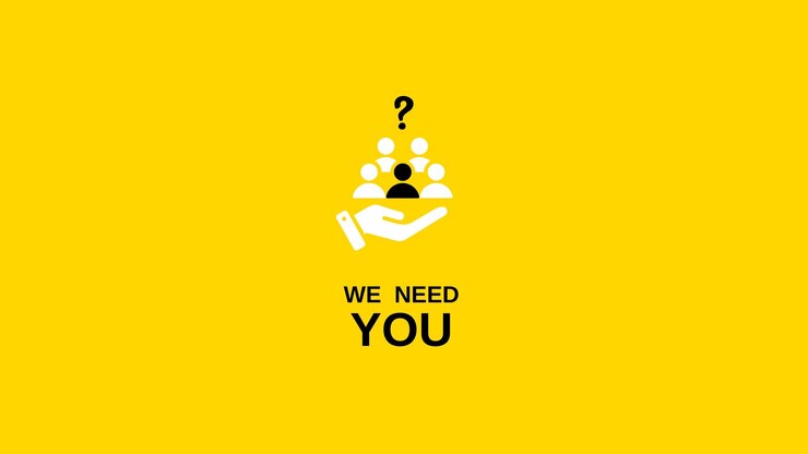 Estamos contratando un diseño con una lupa sobre un fondo amarillo mínimo estamos contratando