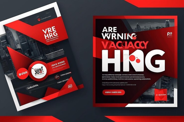 Foto estamos contratando vacantes de trabajo en las redes sociales con plantilla de diseño de banner con color rojo