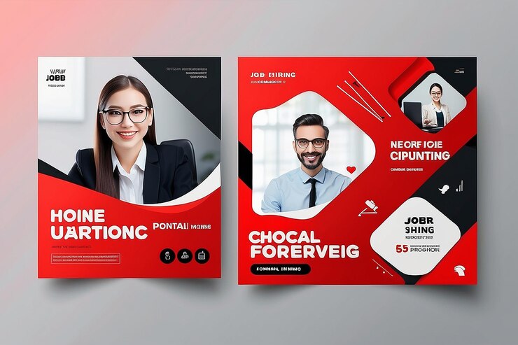 Foto estamos contratando vacantes de trabajo en las redes sociales con plantilla de diseño de banner con color rojo