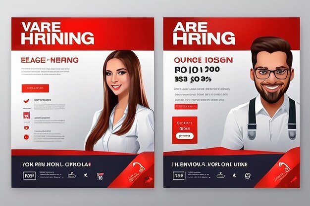 Foto estamos contratando vacantes de trabajo en las redes sociales con plantilla de diseño de banner con color rojo