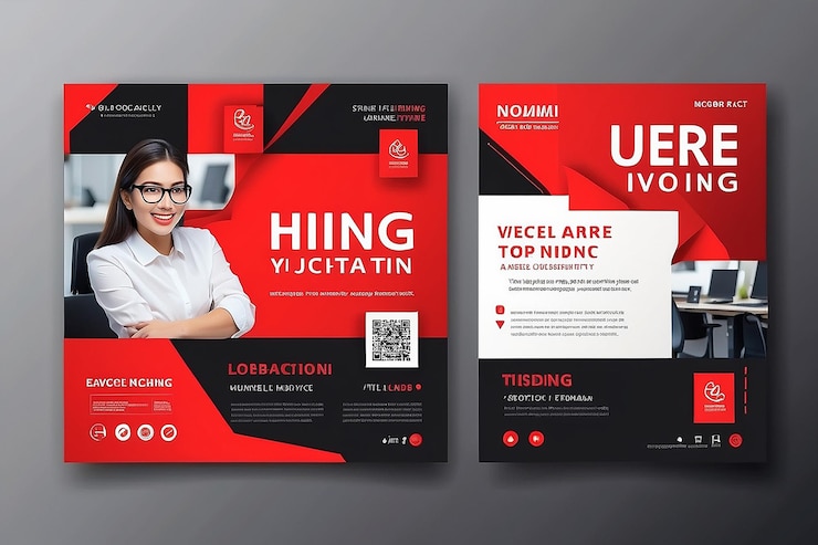 Foto estamos contratando vacantes de trabajo en las redes sociales con plantilla de diseño de banner con color rojo