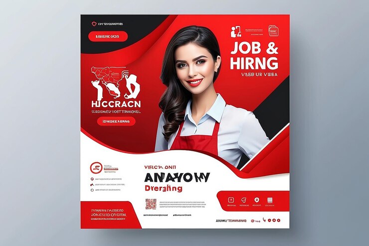 Foto estamos contratando vacantes de trabajo en las redes sociales con plantilla de diseño de banner con color rojo