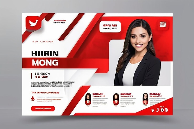 Foto estamos contratando vacantes de trabajo en las redes sociales con plantilla de diseño de banner con color rojo