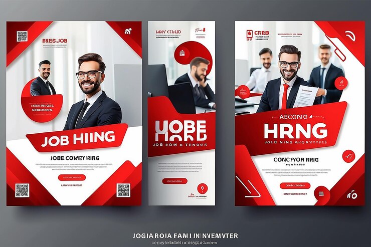 Foto estamos contratando vacantes de trabajo en las redes sociales con plantilla de diseño de banner con color rojo