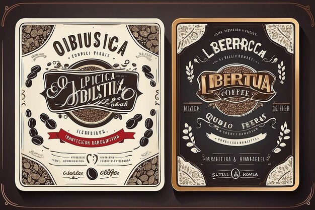 Foto estampa de diseño de la etiqueta de embalaje de los granos de café arabica robusta liberica letras escritas a mano