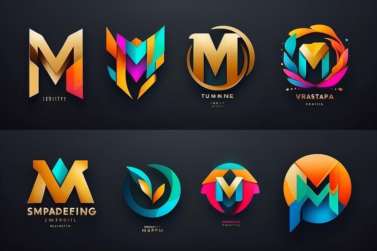 Foto estampa de diseño vectorial de logotipo corporativo m de identidad de marca