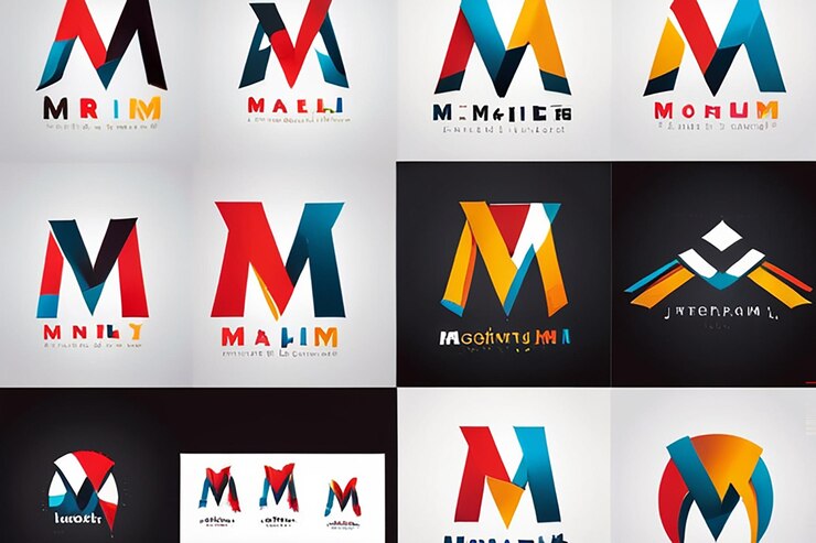 Foto estampa de diseño vectorial de logotipo corporativo m de identidad de marca