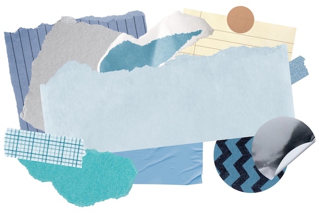 Estampa de marco png de papel azul collage estético fondo transparente
