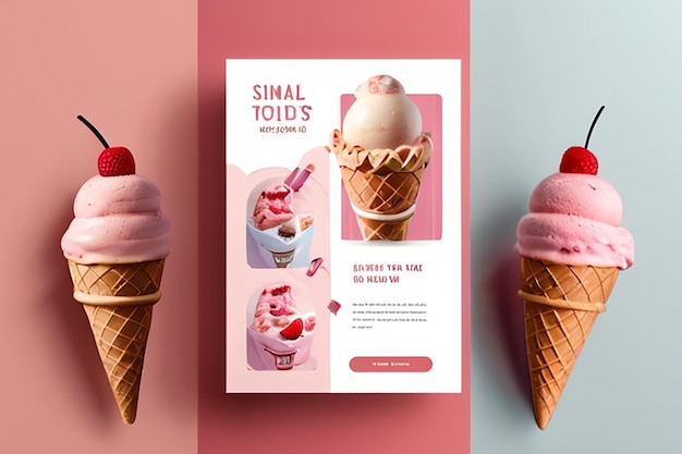 Estampa de post de helado de fresa diseño de plantilla de post de redes sociales